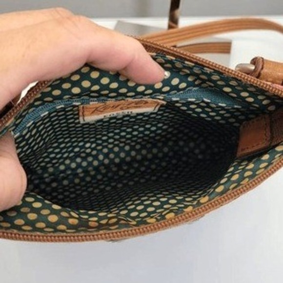 Vintage Y2K Fossil Key-Per Crossbody Bag Brown Citrus Floral Small Coated Canvas - Picture 7 of 8